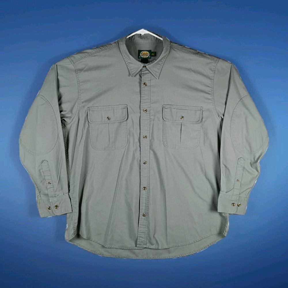 Cabelas Button Up Shirt Men XL Regular Gray Rugged Workwear Long Sleeve 901169